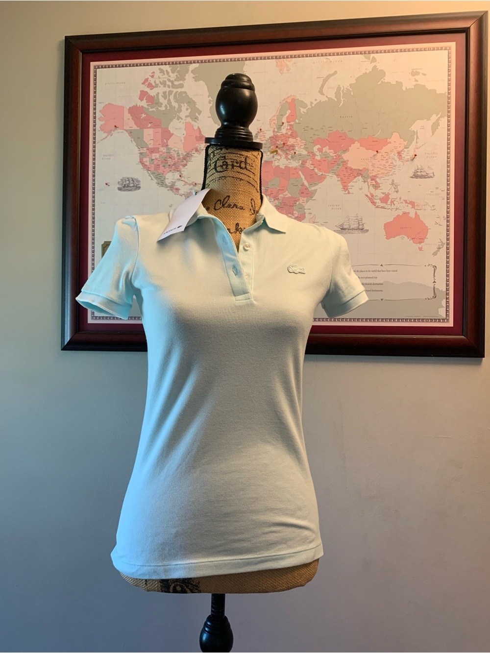 LACOSTE ladies slim fit 94% cotton, seafoam green polo size 34 (small) NWT